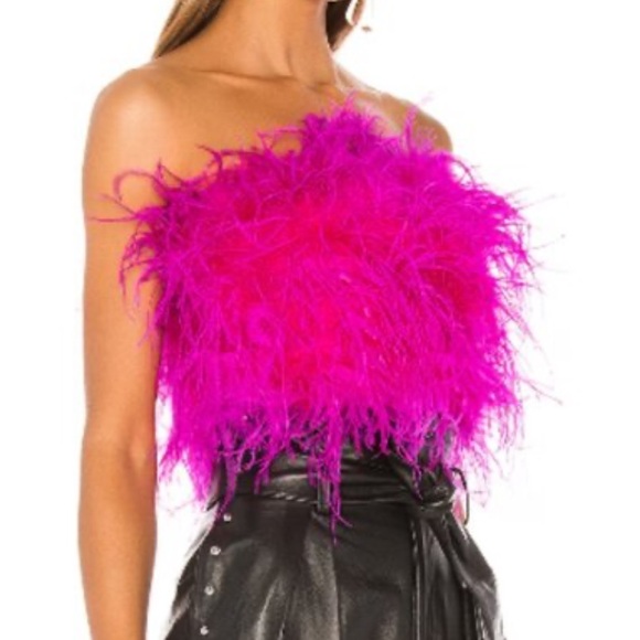 Bardot Tops - Bardot X Revolve Feather Bustier Corset, Strapless, Bright Pink, Size Large